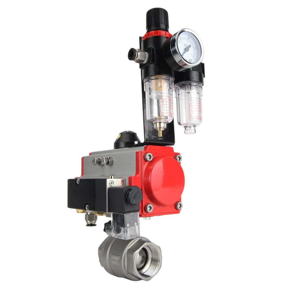 Robinet à boisseau sphérique en acier inoxydable Elephant kshmp316-elephant-da-4m310-110/220-afc2000, matériau du corps - acier inoxydable AISI 316, matériau de la bille - acier inoxydable AISI 316, joint - PTFE, actionné par actionneur pneumatique
