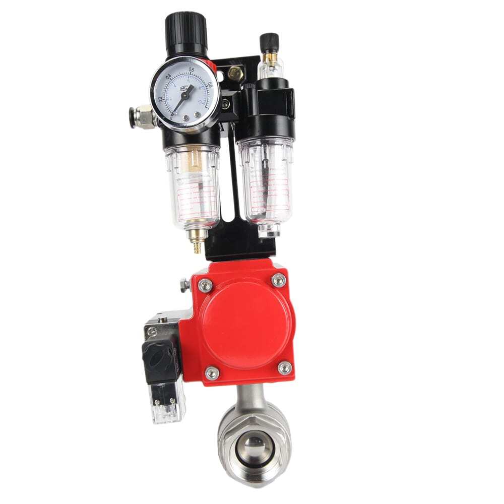 Robinet à boisseau sphérique en acier inoxydable Elephant kshmp316-elephant-da-4m310-110/220-afc2000, matériau du corps - acier inoxydable AISI 316, matériau de la bille - acier inoxydable AISI 316, joint - PTFE, actionné par actionneur pneumatique