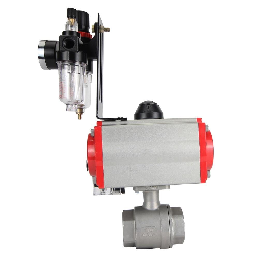 Robinet à boisseau sphérique en acier inoxydable Elephant kshmp316-elephant-da-4m310-110/220-afc2000, matériau du corps - acier inoxydable AISI 316, matériau de la bille - acier inoxydable AISI 316, joint - PTFE, actionné par actionneur pneumatique