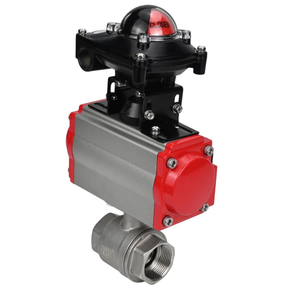 Stainless steel ball valve Elephant BVMP.316.230-ISO 914 PSI, threaded, full port, body material - stainless steel AISI 316, with double-acting pneumatic actuator Elephant DA, pneumatic distributor 4M310-08 24V, limit switch block APL-410N EX