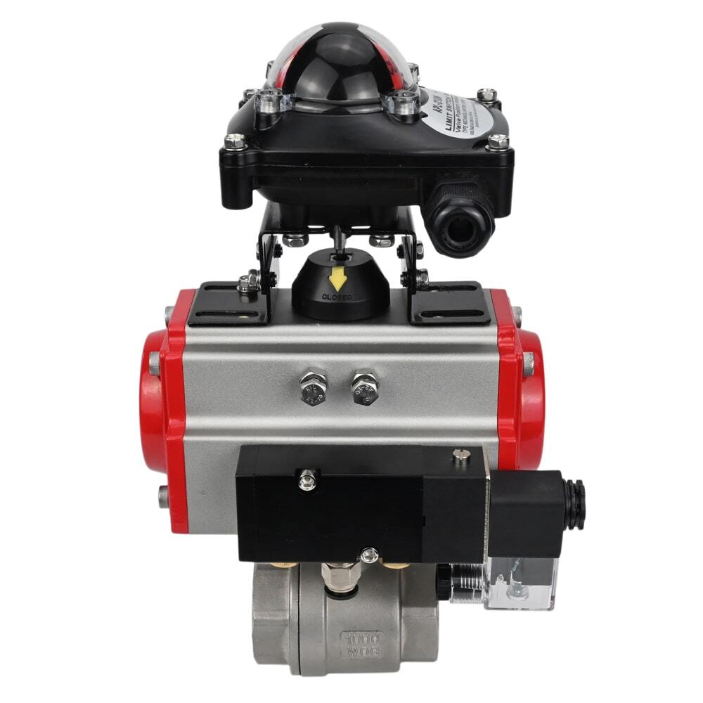 Stainless steel ball valve Elephant BVMP.316.230-ISO 63 bar, threaded, full port, body material - stainless steel AISI 316, with double-acting pneumatic actuator Elephant DA, pneumatic distributor 4M310-08 NAMUR  24V, limit switch block APL-410N EX