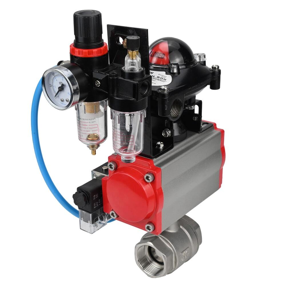 Robinet à boisseau sphérique en acier inoxydable Elephant kshmp316-elephant-da-4m310-24-apl210n-afc2000, matériau du corps - acier inoxydable AISI 316, matériau de la bille - acier inoxydable AISI 316, joint - PTFE, actionné par actionneur pneumatique