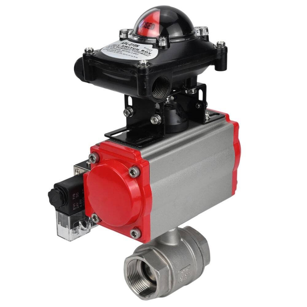 Stainless steel ball valve Elephant BVMP.316.230-ISO 914 PSI, threaded, full port, body material - stainless steel AISI 316, with double-acting pneumatic actuator Elephant DA, pneumatic distributor 4M310-08 24V, limit switch block APL-410N EX