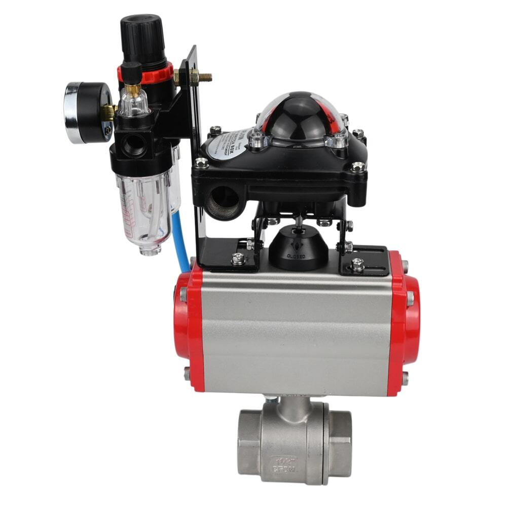Stainless steel ball valve Elephant BVMP.316.230-ISO 63 bar, threaded, full port, body material - stainless steel AISI 316, with pneumatic actuator with return springs Elephant SA, pneumatic distributor 4M310-08 24V, limit switch block APL-410N EX, air