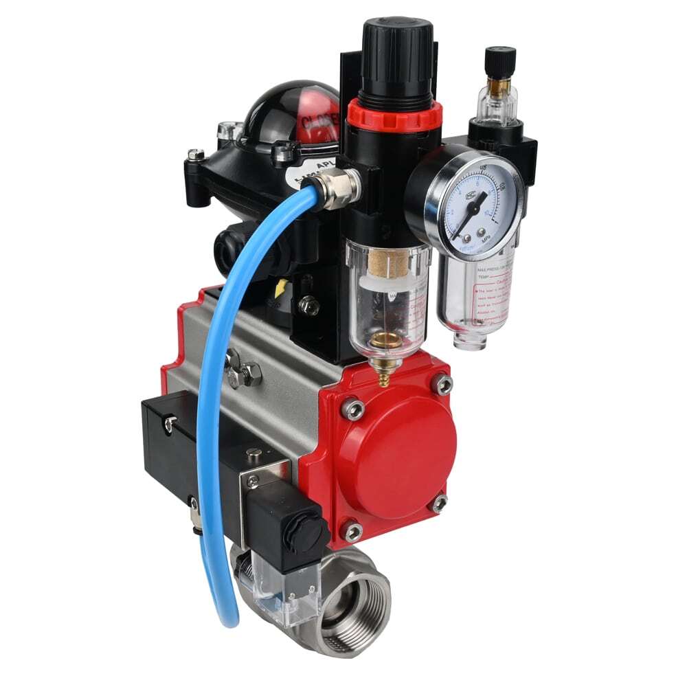 Stainless steel ball valve Elephant BVMP.316.230-ISO 63 bar, threaded, full port, body material - stainless steel AISI 316, with double-acting pneumatic actuator Elephant DA, pneumatic distributor 4M310-08 NAMUR  24V, limit switch block APL-410N EX, air