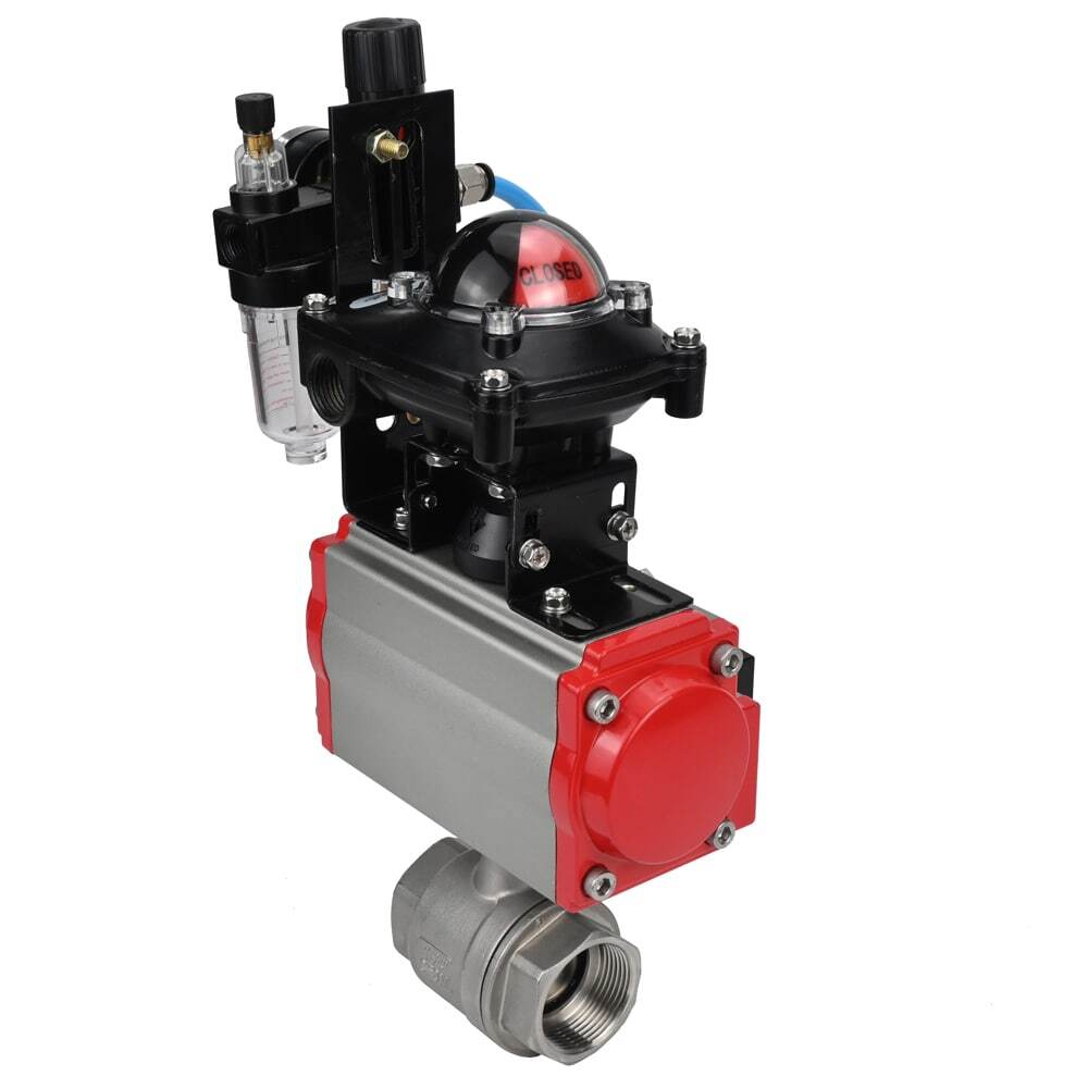 Robinet à boisseau sphérique en acier inoxydable Elephant kshmp316-elephant-da-4m310-24-apl210n-afc2000, matériau du corps - acier inoxydable AISI 316, matériau de la bille - acier inoxydable AISI 316, joint - PTFE, actionné par actionneur pneumatique