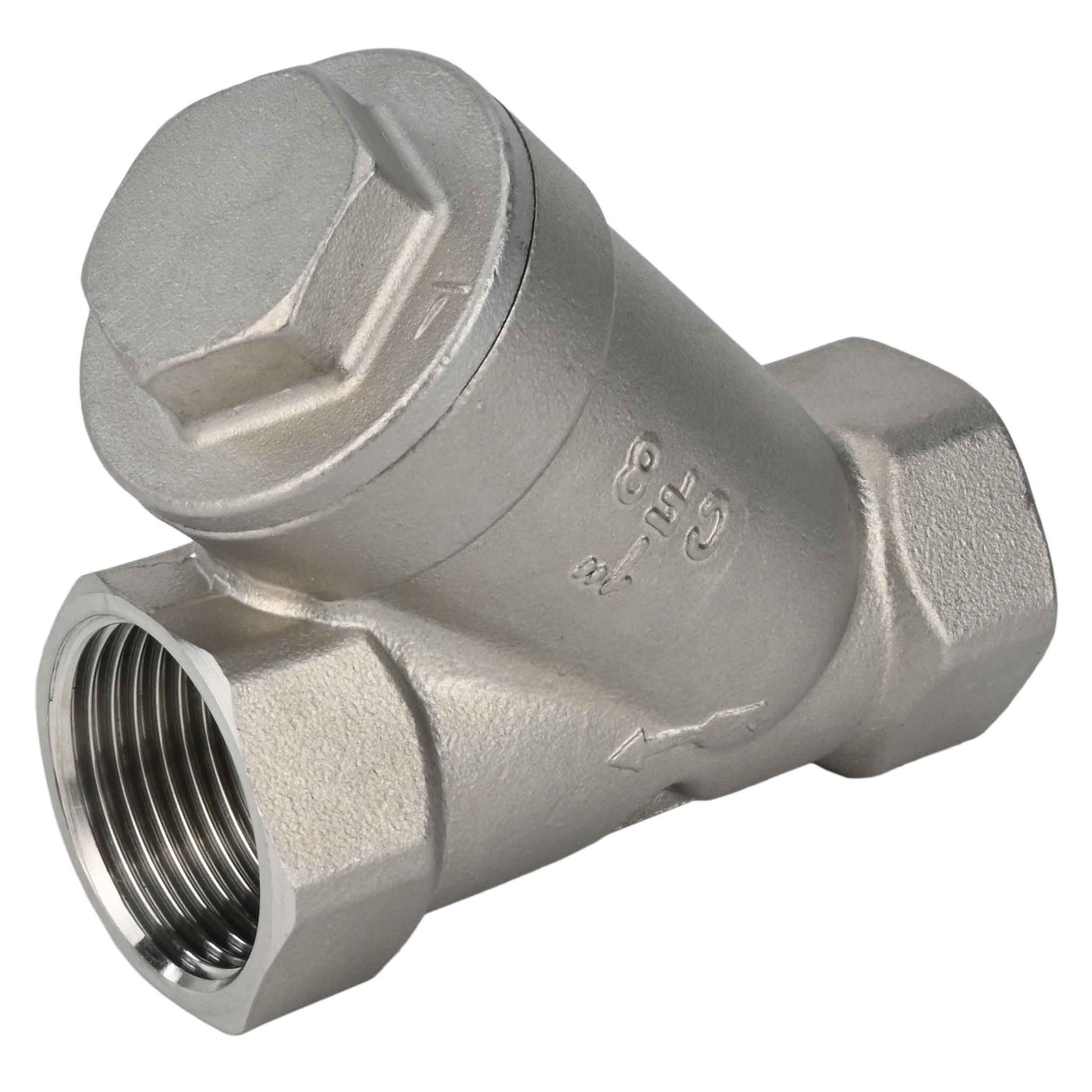 Clapet anti-retour à ressort Elephant VCSY3131P-T en forme de Y, matériau du corps - Acier inoxydable AISI 304, matériau du corps de verrouillage - Acier inoxydable 304, joint - PTFE, fileté