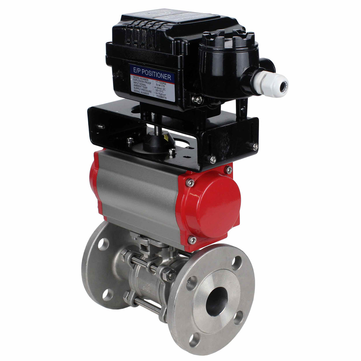 Robinet à boisseau sphérique en acier inoxydable Elephant ksfpt-316-180-sa-yt1000rsn, matériau du corps - acier inoxydable AISI 316, matériau de la bille - acier inoxydable AISI 316, joint - PTFE, actionné par actionneur pneumatique