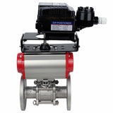 Robinet à boisseau sphérique en acier inoxydable Elephant ksfpt-304-180-sa-yt1000rsi, matériau du corps - acier inoxydable AISI 304, matériau de la bille - acier inoxydable AISI 304, joint - PTFE, actionné par actionneur pneumatique