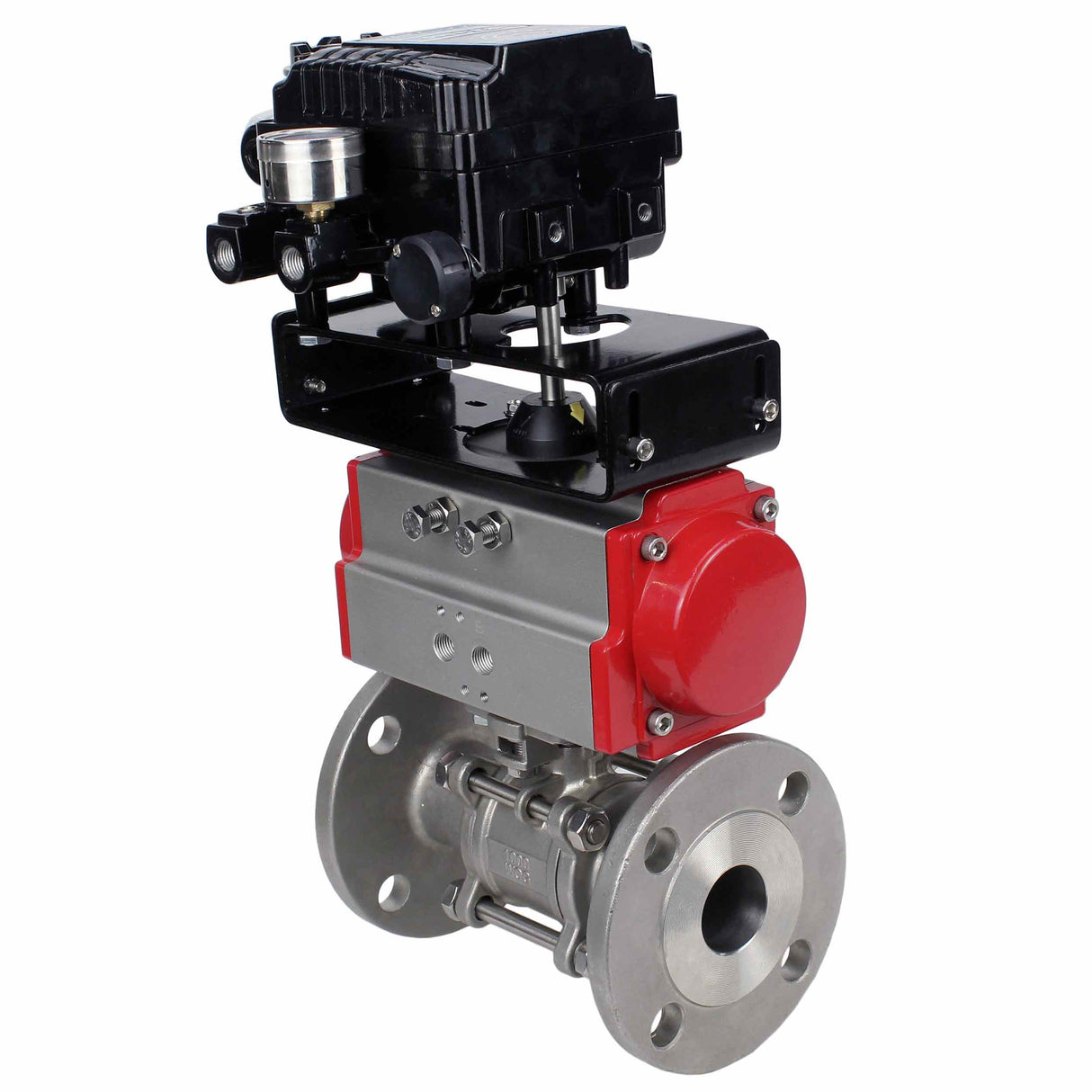 Robinet à boisseau sphérique en acier inoxydable Elephant ksfpt-316-180-da-yt1000rsi, matériau du corps - acier inoxydable AISI 316, matériau de la bille - acier inoxydable AISI 316, joint - PTFE, actionné par actionneur pneumatique