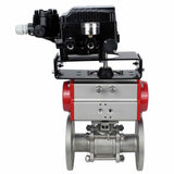 Robinet à boisseau sphérique en acier inoxydable Elephant ksfpt-316-180-sa-yt1000rsi, matériau du corps - acier inoxydable AISI 316, matériau de la bille - acier inoxydable AISI 316, joint - PTFE, actionné par actionneur pneumatique