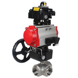 Stainless steel ball valve Elephant RP.SS316.200.MM.ISO 914 PSI threaded, standard port, three way, L-type, body material - stainless steel AISI 316, pneumatic actuator DA, pneumatic distributor 4M310-08 220V, limit switch block APL-410N EX, manual