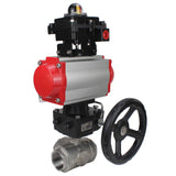 Stainless steel ball valve Elephant RP.SS316.200.MM.ISO 914 PSI threaded, standard port, three way, L-type, body material - stainless steel AISI 316, pneumatic actuator DA, pneumatic distributor 4M310-08 220V, limit switch block APL-410N EX, manual