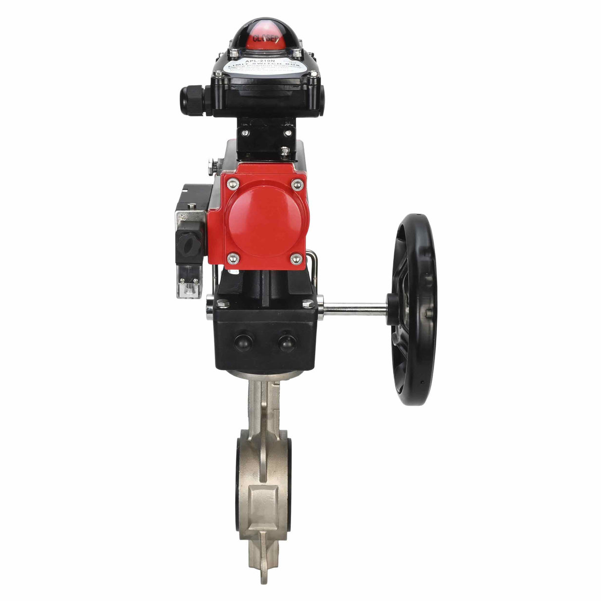 Vanne papillon d'eau Elephant 316l-316l-epdm-da-4M310-110/220-apl210n-gm, matériau du corps - acier inoxydable AISI 316L, matériau du disque - acier inoxydable AISI 316L, joint - EPDM, actionné par actionneur pneumatique