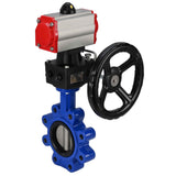 Vanne papillon d'eau Elephant WBV1631N-2W-Fb-H, matériau du corps - fonte QT450, matériau du disque - acier inoxydable AISI 304, joint - NBR, avec actionneur pneumatique double effet PA-DA, volant MON