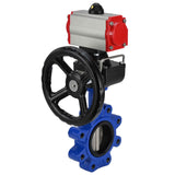 Vanne papillon d'eau Elephant WBV1631N-2W-Fb-H, matériau du corps - fonte QT450, matériau du disque - acier inoxydable AISI 304, joint - NBR, avec actionneur pneumatique double effet PA-DA, volant MON