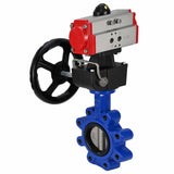 Vanne papillon d'eau Elephant WBV1631N-2W-Fb-H, matériau du corps - fonte QT450, matériau du disque - acier inoxydable AISI 304, joint - NBR, avec actionneur pneumatique double effet PA-DA, volant MON