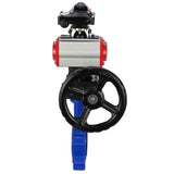 Vanne papillon d'eau Elephant WBV1631N-2W-Fb-H, matériau du corps - fonte QT450, matériau du disque - acier inoxydable AISI 304, joint - NBR, avec actionneur pneumatique double effet PA-DA, volant MON, BKV APL-210N