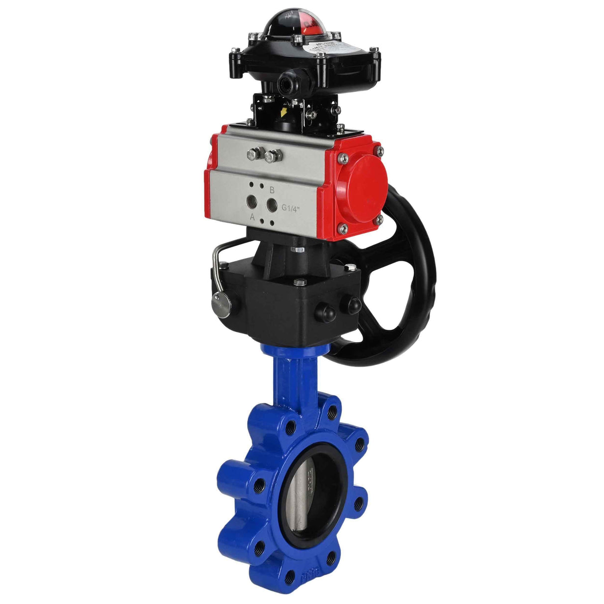Vanne papillon d'eau Elephant WBV1631N-2W-Fb-H, matériau du corps - fonte QT450, matériau du disque - acier inoxydable AISI 304, joint - NBR, avec actionneur pneumatique double effet PA-DA, volant MON, BKV APL-210N