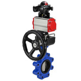 Vanne papillon d'eau Elephant WBV1631N-2W-Fb-H, matériau du corps - fonte QT450, matériau du disque - acier inoxydable AISI 304, joint - NBR, avec actionneur pneumatique double effet PA-DA, volant MON, BKV APL-210N