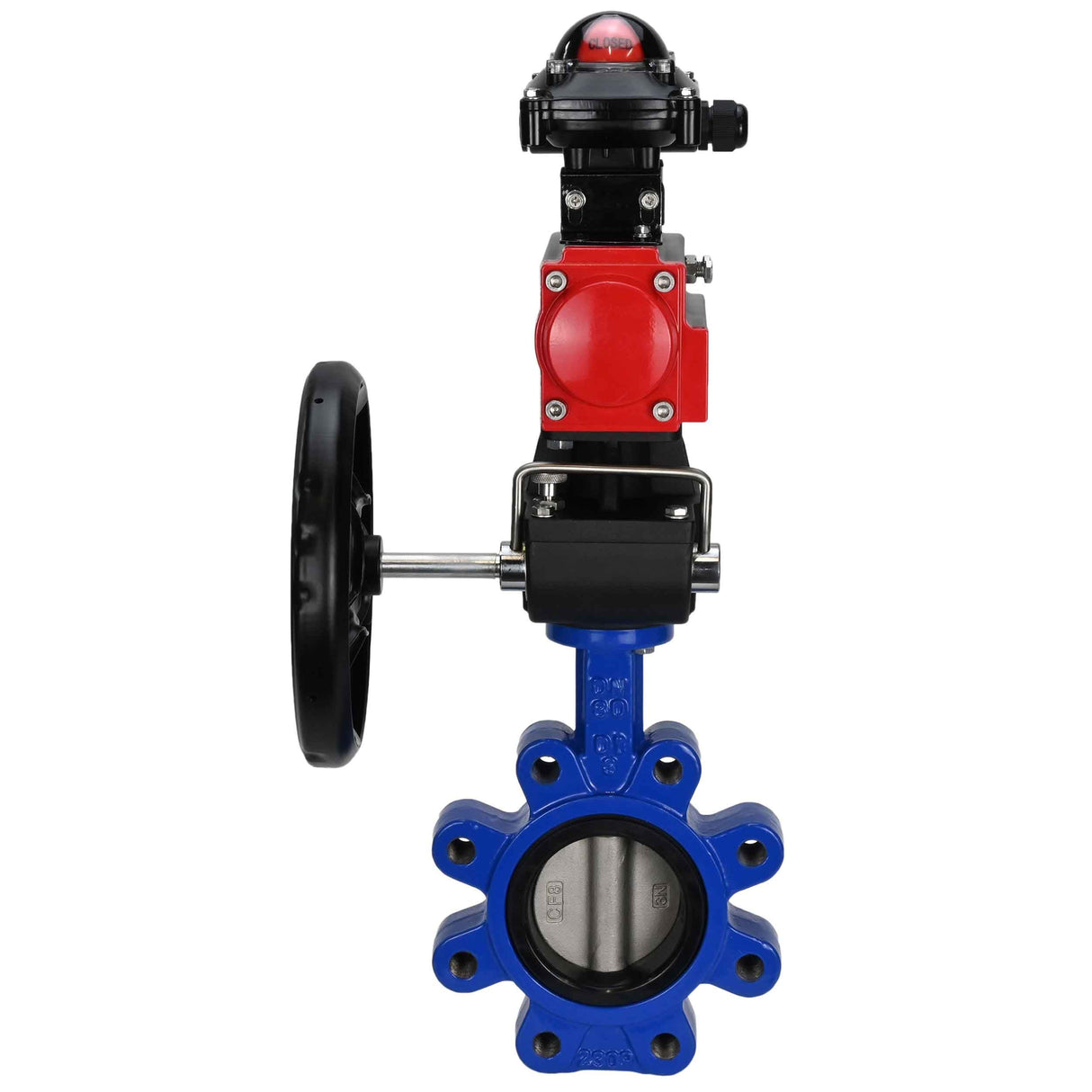 Vanne papillon d'eau Elephant WBV1631N-2W-Fb-H, matériau du corps - fonte QT450, matériau du disque - acier inoxydable AISI 304, joint - NBR, avec actionneur pneumatique double effet PA-DA, volant MON, BKV APL-210N
