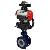 Vanne papillon d'eau Elephant WBV3EX-3432M-1W-F-ISO, matériau du corps - Acier au carbone, matériau du disque - Acier inoxydable AISI 316, joint - Métal, actionneur pneumatique PA-DA double action, 4M310-08 220V, BKV APL-210N, volant MON