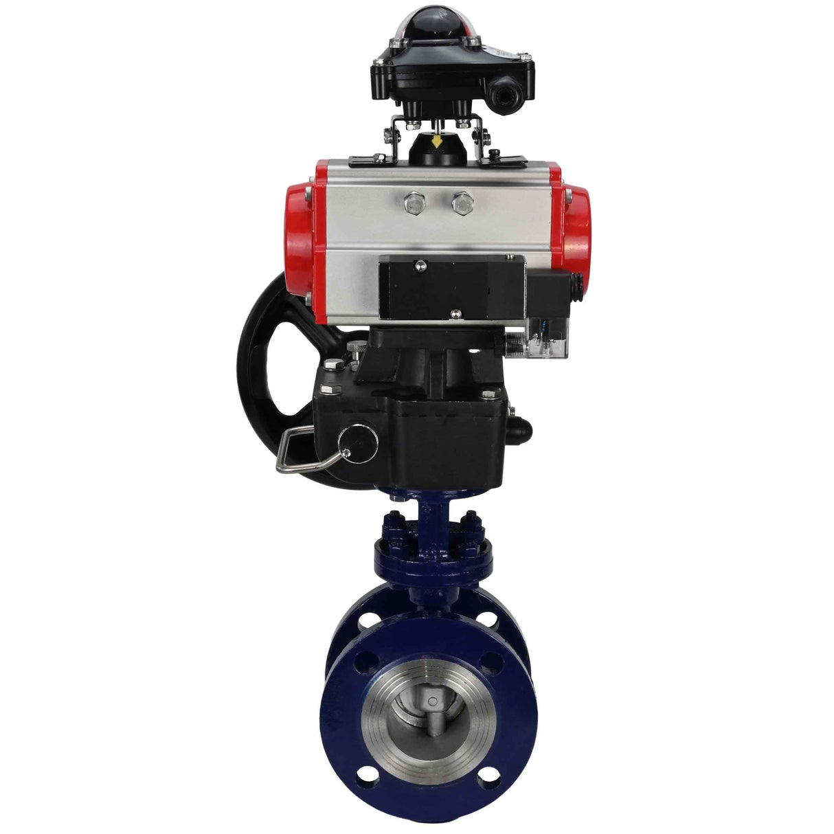 Vanne papillon d'eau Elephant WBV3EX-3432M-1W-F-ISO, matériau du corps - Acier au carbone, matériau du disque - Acier inoxydable AISI 316, joint - Métal, actionneur pneumatique PA-DA double action, 4M310-08 24V, BKV APL-210N, volant MON