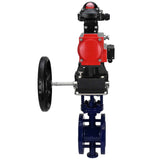 Vanne papillon d'eau Elephant WBV3EX-3432M-1W-F-ISO, matériau du corps - Acier au carbone, matériau du disque - Acier inoxydable AISI 316, joint - Métal, actionneur pneumatique PA-DA double action, 4M310-08 220V, BKV APL-210N, volant MON
