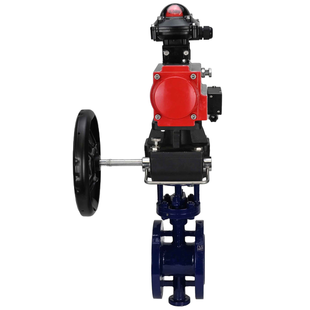 Vanne papillon d'eau Elephant WBV3EX-3432M-1W-F-ISO, matériau du corps - Acier au carbone, matériau du disque - Acier inoxydable AISI 316, joint - Métal, actionneur pneumatique PA-DA double action, 4M310-08 24V, BKV APL-210N, volant MON
