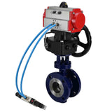 Vanne papillon d'eau Elephant WBV3EX-3432M-1W-F-ISO, matériau du corps - Acier au carbone, matériau du disque - Acier inoxydable AISI 316, joint - Métal, actionneur pneumatique PA-DA double action, volant manuel 4V320-08 220V MON