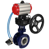 Vanne papillon d'eau Elephant WBV3EX-3432M-1W-F-ISO, matériau du corps - Acier au carbone, matériau du disque - Acier inoxydable AISI 316, joint - Métal, actionneur pneumatique PA-DA double action, volant 4V320-10 220V MON,