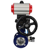 Vanne papillon d'eau Elephant WBV3EX-3432M-1W-F-ISO, matériau du corps - Acier au carbone, matériau du disque - Acier inoxydable AISI 316, joint - Métal, actionneur pneumatique PA-DA double action, volant manuel 4V320-08 220V MON