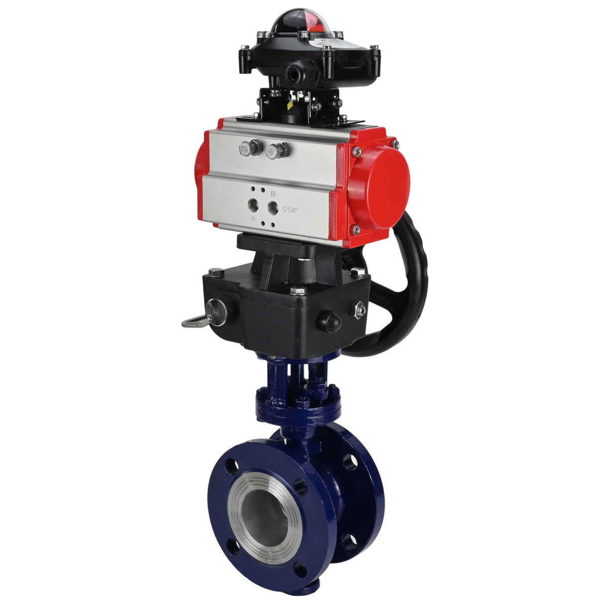 Vanne papillon d'eau Elephant WBV3EX-3432M-1W-F-ISO, matériau du corps - Acier au carbone, matériau du disque - Acier inoxydable AISI 316, joint - Métal, actionneur pneumatique PA-DA double action, BKV APL-210N, volant MON