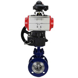 Vanne papillon d'eau Elephant WBV3EX-3432M-1W-F-ISO, matériau du corps - Acier au carbone, matériau du disque - Acier inoxydable AISI 316, joint - Métal, actionneur pneumatique PA-DA double action, BKV APL-210N, volant MON
