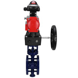 Vanne papillon d'eau Elephant WBV3EX-3432M-1W-F-ISO, matériau du corps - Acier au carbone, matériau du disque - Acier inoxydable AISI 316, joint - Métal, actionneur pneumatique PA-DA double action, BKV APL-210N, volant MON