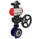 Vanne papillon d'eau Elephant WBV3EX-3432M-1W-F-ISO, matériau du corps - Acier au carbone, matériau du disque - Acier inoxydable AISI 316, joint - Métal, actionneur pneumatique PA-DA double action, BKV APL-210N, volant MON