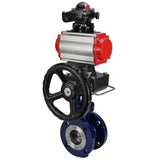 Vanne papillon d'eau Elephant WBV3EX-3432M-1W-F-ISO, matériau du corps - Acier au carbone, matériau du disque - Acier inoxydable AISI 316, joint - Métal, actionneur pneumatique PA-DA double action, BKV APL-210N, volant MON