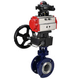 Vanne papillon d'eau Elephant WBV3EX-3432M-1W-F-ISO, matériau du corps - Acier au carbone, matériau du disque - Acier inoxydable AISI 316, joint - Métal, actionneur pneumatique PA-DA double action, BKV APL-210N, volant MON