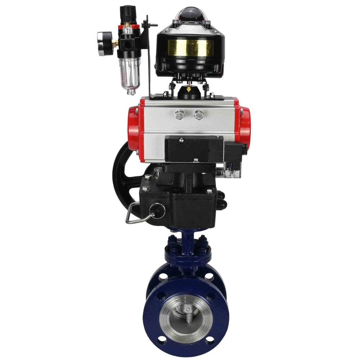 Vanne papillon d'eau Elephant WBV3EX-3432M-1W-F-ISO, matériau du corps - Acier au carbone, matériau du disque - Acier inoxydable AISI 316, joint - Métal, actionneur pneumatique PA-DA double action, 4M310-08 24V, BKV APL-510N EX, volant MON, BPV AFC2000