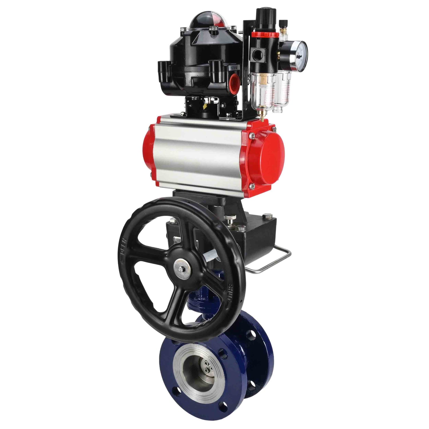 Vanne papillon d'eau Elephant WBV3EX-3432M-1W-F-ISO, matériau du corps - Acier au carbone, matériau du disque - Acier inoxydable AISI 316, joint - Métal, actionneur pneumatique PA-DA double action, 4M310-08 24V, BKV APL-510N EX, volant MON, BPV AFC2000