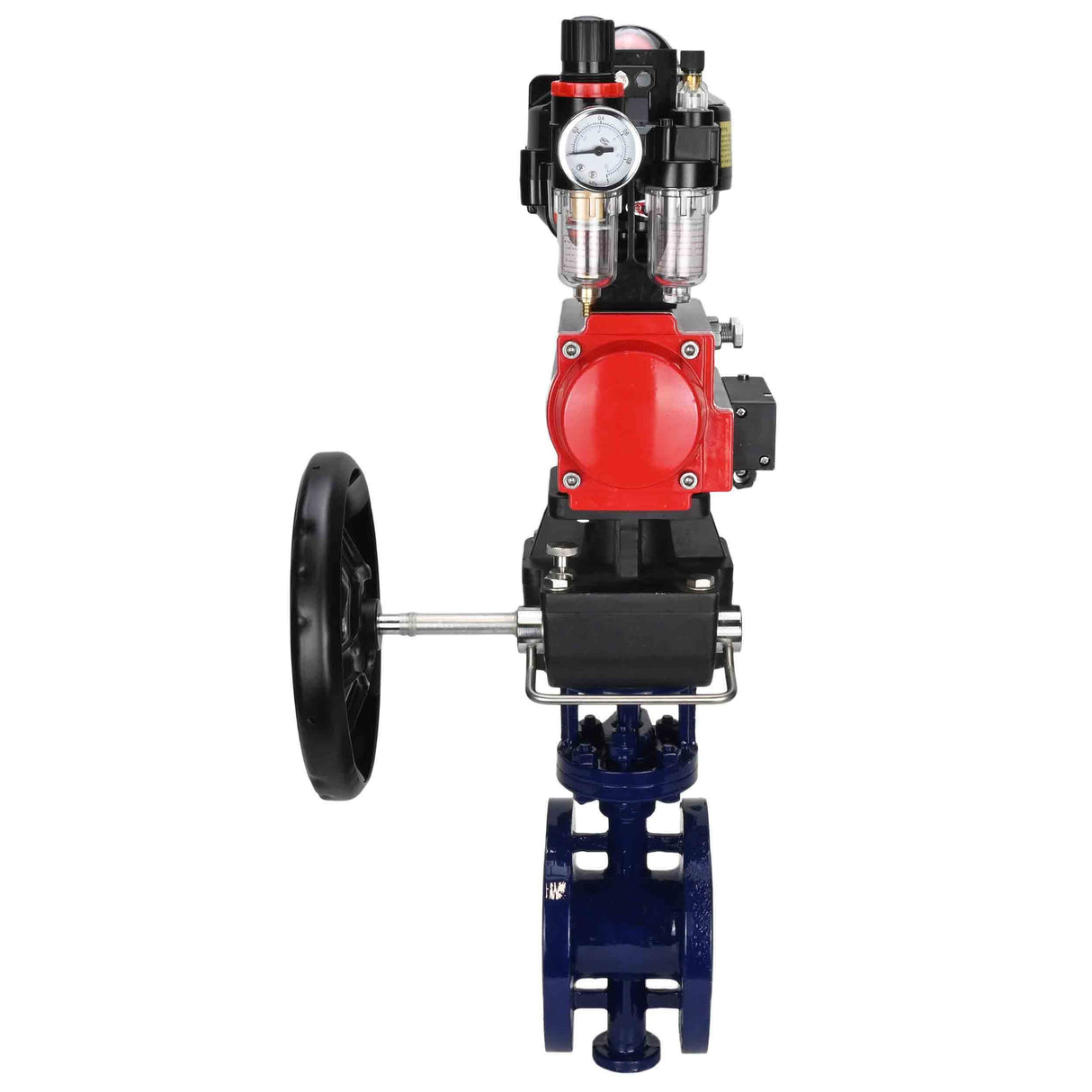 Vanne papillon d'eau Elephant WBV3EX-3432M-1W-F-ISO, matériau du corps - Acier au carbone, matériau du disque - Acier inoxydable AISI 316, joint - Métal, actionneur pneumatique PA-DA double action, 4M310-08 24V, BKV APL-510N EX, volant MON, BPV AFC2000