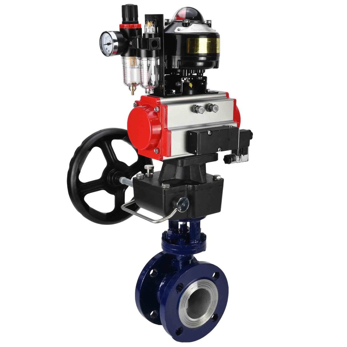 Vanne papillon d'eau Elephant WBV3EX-3432M-1W-F-ISO, matériau du corps - Acier au carbone, matériau du disque - Acier inoxydable AISI 316, joint - Métal, actionneur pneumatique PA-DA double action, 4M310-08 220V, BKV APL-510N EX, volant MON, BPV AFC2000