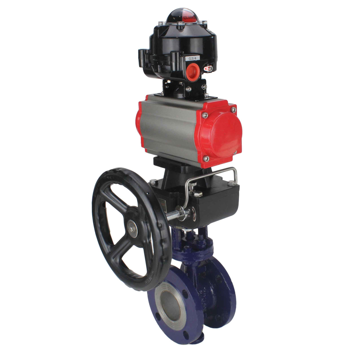 Vanne papillon d'eau Elephant WBV3EX-3432M-1W-F-ISO, matériau du corps - Acier au carbone, matériau du disque - Acier inoxydable AISI 316, joint - Métal, actionneur pneumatique PA-DA double action, 4M310-08 220V, BKV APL-510N EX, volant MON