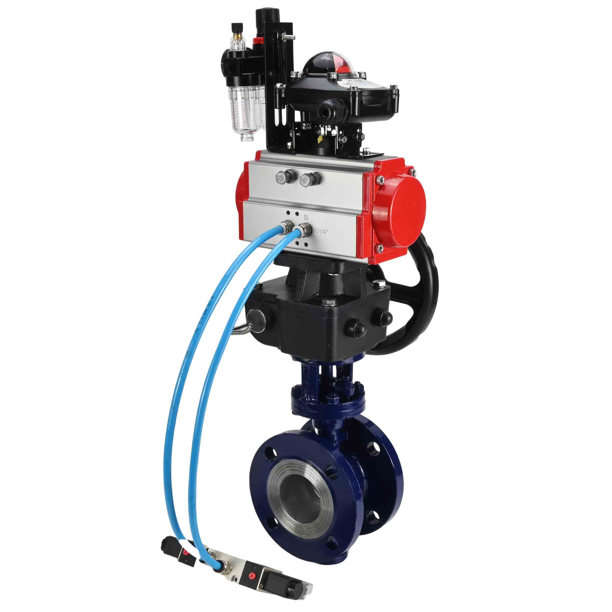 Vanne papillon d'eau Elephant WBV3EX-3432M-1W-F-ISO, matériau du corps - Acier au carbone, matériau du disque - Acier inoxydable AISI 316, joint - Métal, actionneur pneumatique PA-DA double action, 4V320-08 220V, BKV APL-210N, volant MON, BPV AFC2000