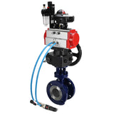 Vanne papillon d'eau Elephant WBV3EX-3432M-1W-F-ISO, matériau du corps - Acier au carbone, matériau du disque - Acier inoxydable AISI 316, joint - Métal, actionneur pneumatique PA-DA double action, 4V320-08 220V, BKV APL-210N, volant MON, BPV AFC2000