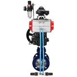 Vanne papillon d'eau Elephant WBV3EX-3432M-1W-F-ISO, matériau du corps - Acier au carbone, matériau du disque - Acier inoxydable AISI 316, joint - Métal, actionneur pneumatique PA-DA double action, 4V320-08 220V, BKV APL-210N, volant MON, BPV AFC2000
