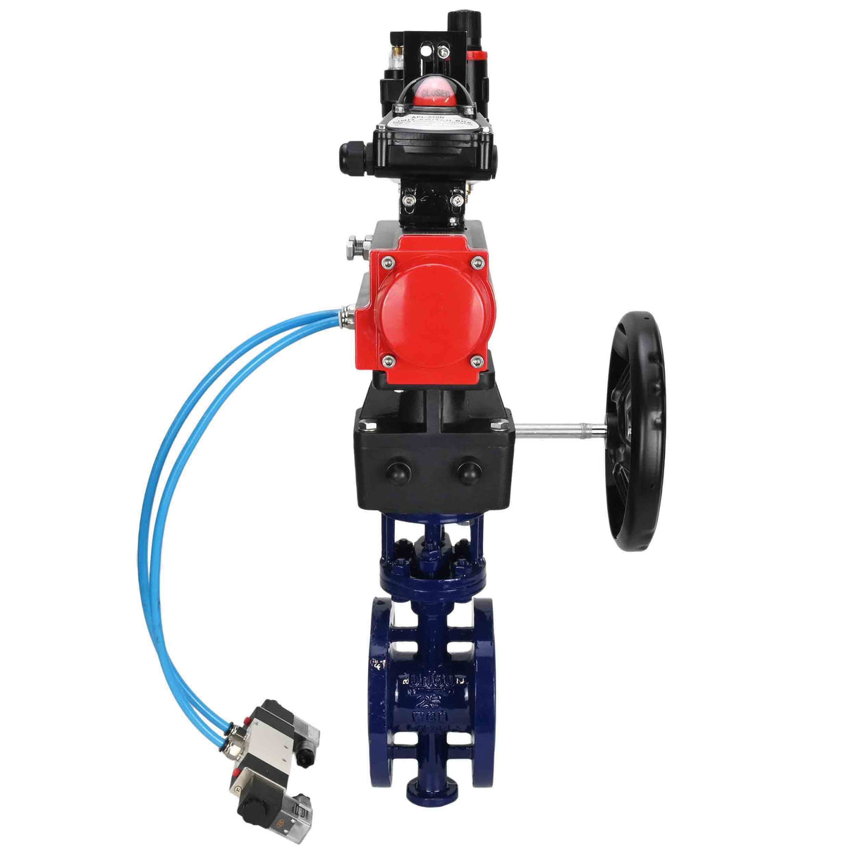 Vanne papillon d'eau Elephant WBV3EX-3432M-1W-F-ISO, matériau du corps - Acier au carbone, matériau du disque - Acier inoxydable AISI 316, joint - Métal, actionneur pneumatique PA-DA double action, 4V320-10 220V, BKV APL-210N, volant MON, BPV AFC2000