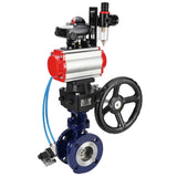 Vanne papillon d'eau Elephant WBV3EX-3432M-1W-F-ISO, matériau du corps - Acier au carbone, matériau du disque - Acier inoxydable AISI 316, joint - Métal, actionneur pneumatique PA-DA double action, 4V320-08 220V, BKV APL-210N, volant MON, BPV AFC2000