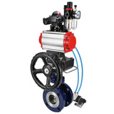 Vanne papillon d'eau Elephant WBV3EX-3432M-1W-F-ISO, matériau du corps - Acier au carbone, matériau du disque - Acier inoxydable AISI 316, joint - Métal, actionneur pneumatique PA-DA double action, 4V320-08 220V, BKV APL-210N, volant MON, BPV AFC2000