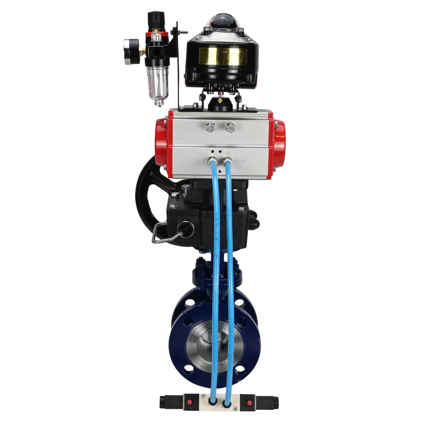 Vanne papillon d'eau Elephant WBV3EX-3431M-1W-F-ISO, matériau du corps - Acier au carbone, matériau du disque - Acier inoxydable AISI 304, joint - Métal, actionneur pneumatique PA-DA double action, 4V320-10 220V, BKV APL-510N EX, volant MON, BPV AFC2000